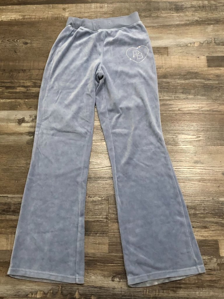 Playboy Brand Velour Flare Pants Xs Blue Rhinestone Pb Heart